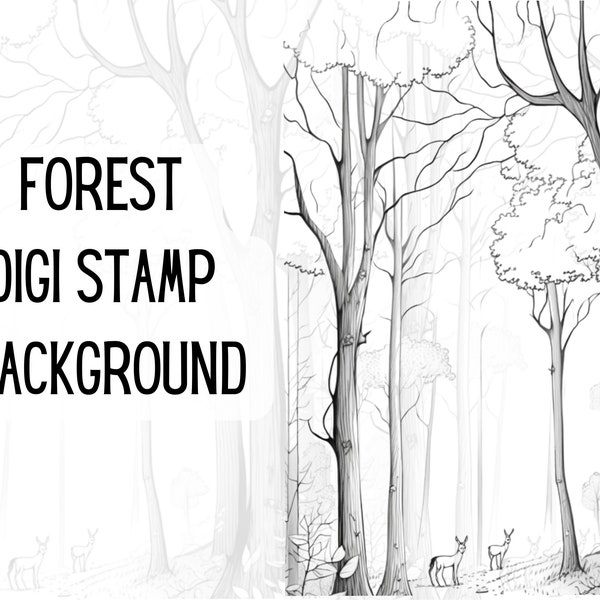 Forest Digi Stamps Backgrounds, Digi stamp, Procreate Stamp, Procreate Background,Digital stamp,PNG,Card making,Coloring page,Scrapbooking