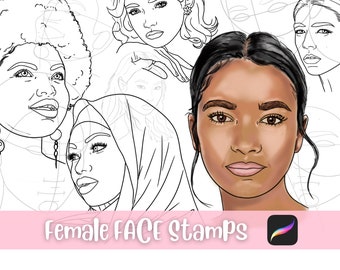 Female FACE STAMP Procreate, Procreate Portrait, Procreate Heads, Procreate Face, Procreate People, Portrait Brushes, Procreate Guide Stamps