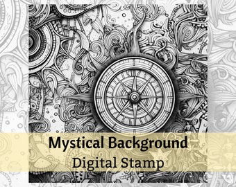 Mystical Backgrounds, Black and White,  Digi Stamps Backgrounds, Digi Stamp, Digital Stamp, PNG, Card making, Coloring Page, Scrapbooking