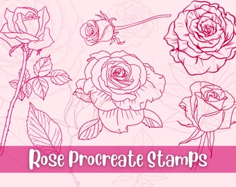 21 Procreate Rose Stamp, Procreate Brushes, Procreate Stamps, Procreate Botanical Stamps, Floral, Roses, Flower Procreate, Procreate Tattoo