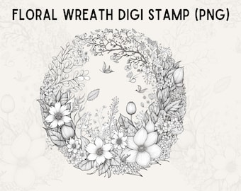 Floral Wreath Digi Stamp Background,Spring Digi stamp,Procreate Stamp,Procreate Background,Digital stamp,PNG,Card making,Coloring page,