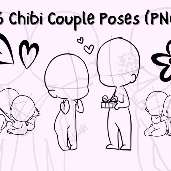 Sellos de cuerpo de Chibi, pareja de Chibi, base de Chibi, figura de anime de Chibi, San Valentín de Chibi imprimible, imágenes prediseñadas de muñecas de Chibi, plantilla de Chibi, PNG de Chibi