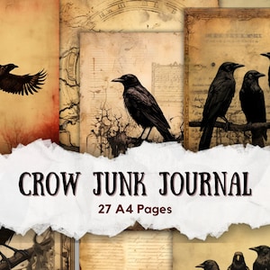 27 Crow Junk Journal Pages, Goth Junk Journal, Grimoire Junk Journal, Sepia Junk Journal, Junk Journal Pages, Junk Journal, Vintage Journal