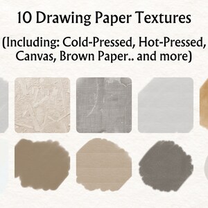 May include: Ten different drawing paper textures, including cold-pressed, hot-pressed, canvas, and brown paper.