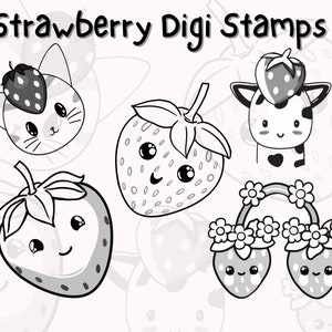 Strawberry Digital Stamps, Digi Stamp Strawberry, Digi Stamp, Digital Stamps, Procreate Stamps, Card Making, Digi stamps, strawberry png