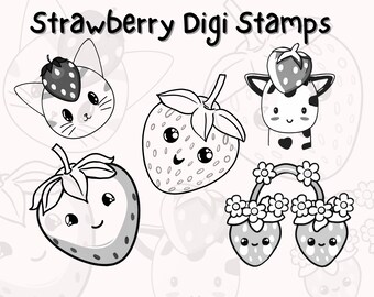 Strawberry Digital Stamps, Digi Stamp Strawberry, Digi Stamp, Digital Stamps, Procreate Stamps, Card Making, Digi stamps, strawberry png