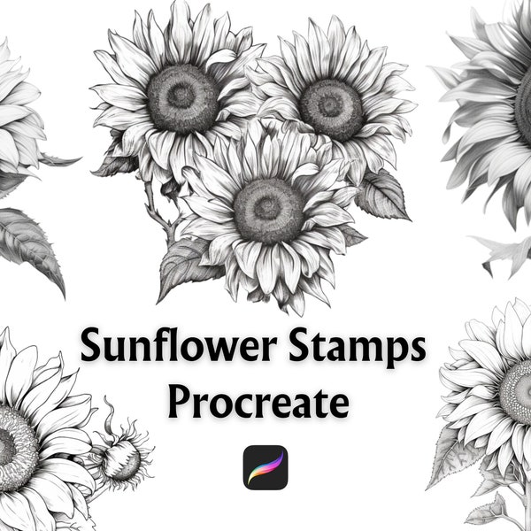 32 Sunflower Procreate Stamps, Procreate Tattoo Stamps, Sunflower Procreate, Sunflower Procreate Brush, Flower Stamps, Procreate Stamps