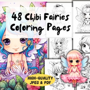 Chibi Fairies Coloring, Cute Chibi Coloring Pages for Girls, Cute Girl Coloring Pages, Chibi Girl Coloring, Chibi fairy, Cute Coloring Page