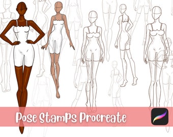 Kvinnliga posestämplar Procreate, Procreate-poser, Procreate-mode, Procreate-pensel, Procreate-stämpel, Croqui-poser, Procreate-färgpaletter