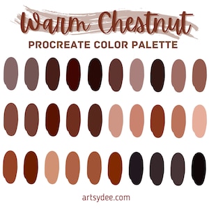 Procreate brown Color Palette, Warm Chestnut, Hair Color Swatches, Chestnut Hair Color, Digital Downloads, Procreate Color for Digital Art