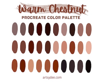 Procreate brown Color Palette, Warm Chestnut, Hair Color Swatches, Chestnut Hair Color, Digital Downloads, Procreate Color for Digital Art