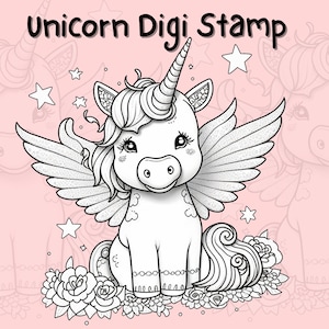Digi Stamp Unicorn, Digi Stamp, Cute Unicorn, Procreate stamp, Digital stamps, Coloring, Unicorn, Unicorn Clipart, Unicorn PNG, Card Making