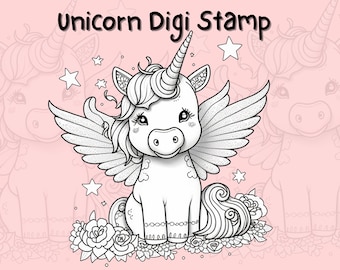Digi Stamp Unicorn, Digi Stamp, Cute Unicorn, Procreate stamp, Digital stamps, Coloring, Unicorn, Unicorn Clipart, Unicorn PNG, Card Making