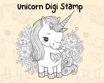 Digi Stamp Unicorn, Digi Stamp, Cute Unicorn, Procreate stamps, Digital stamps, Coloring, Unicorn, Unicorn Clipart, Unicorn PNG, Card Making