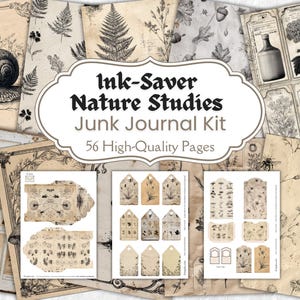 Ink Saver Nature Studies Junk Journal Kit, Black & White Junk Journal, Junk Journal Paper, ink saver journal, Card Making, Scrapbooking, ATC