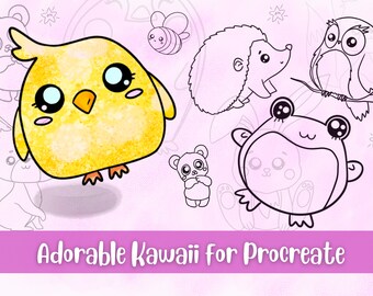 20 Kawaii Procreate Stamps, Cute Chibi Animal Stamp Brush Set for iPad, Kawaii Stamps for Procreate