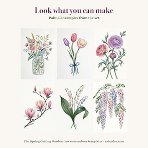 How to Paint Cottage Garden Flowers | 20 Printable Watercolour Templates + Video Lesson | Beginner Painting Outlines image 4