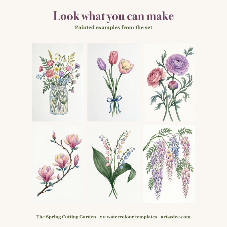 How to Paint Cottage Garden Flowers | 20 Printable Watercolour Templates + Video Lesson | Beginner Painting Outlines image 4