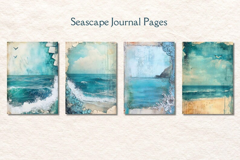 Vintage Seascapes Junk Journal Pages, Ocean Junk Journal, Deeep Blue Sea, Ocean Journal, Scrapbook Supplies, Card Making, Journal Ephemera image 2