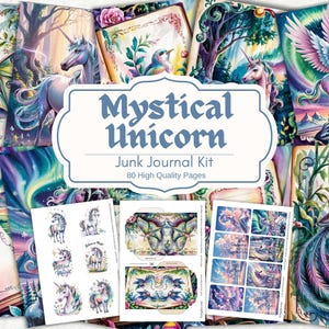 Unicorn Junk Journal Kit, Unicorn Journal, Junk Journal Printable Kit, ATC, Envelopes, Tags, Unicorn Ephemera, Card Making, Scrapbooking