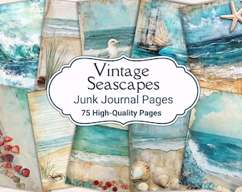 Vintage Seascapes Junk Journal Pages, Ocean Junk Journal, Deeep Blue Sea, Ocean Journal, Scrapbook Supplies, Card Making, Journal Ephemera