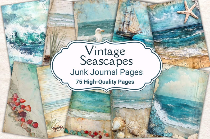 Vintage Seascapes Junk Journal Pages, Ocean Junk Journal, Deeep Blue Sea, Ocean Journal, Scrapbook Supplies, Card Making, Journal Ephemera image 1