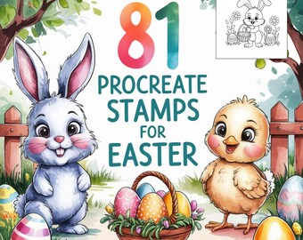 81 Easter Procreate Stamps, Procreate Stamps Easter, procreate easter, bunny procreate stamps, easter egg procreate, rabbit procreate spring