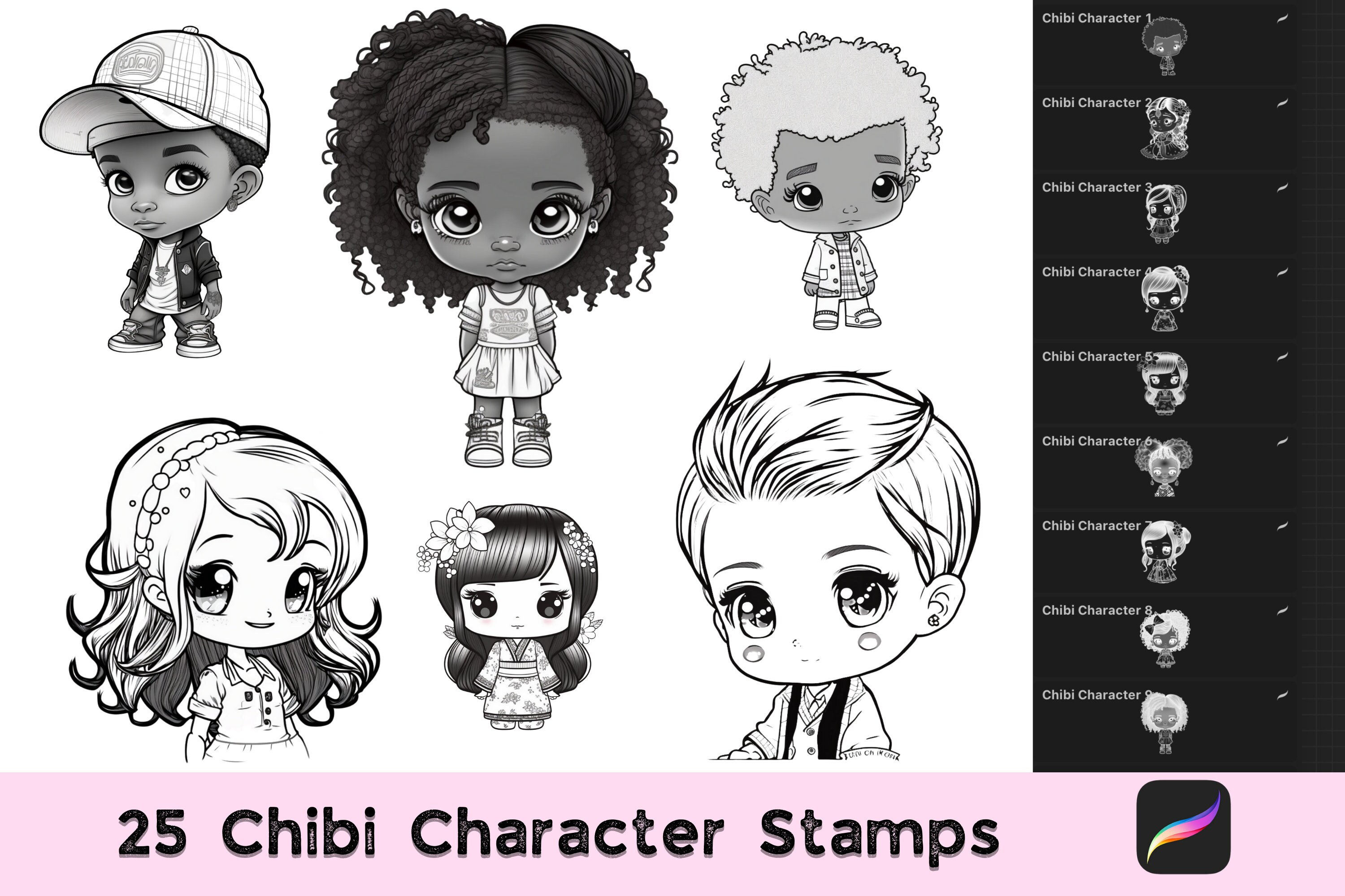25 Chibi Procreate Stamps, Cute Anime Chibi Character and Head Brushes ...
