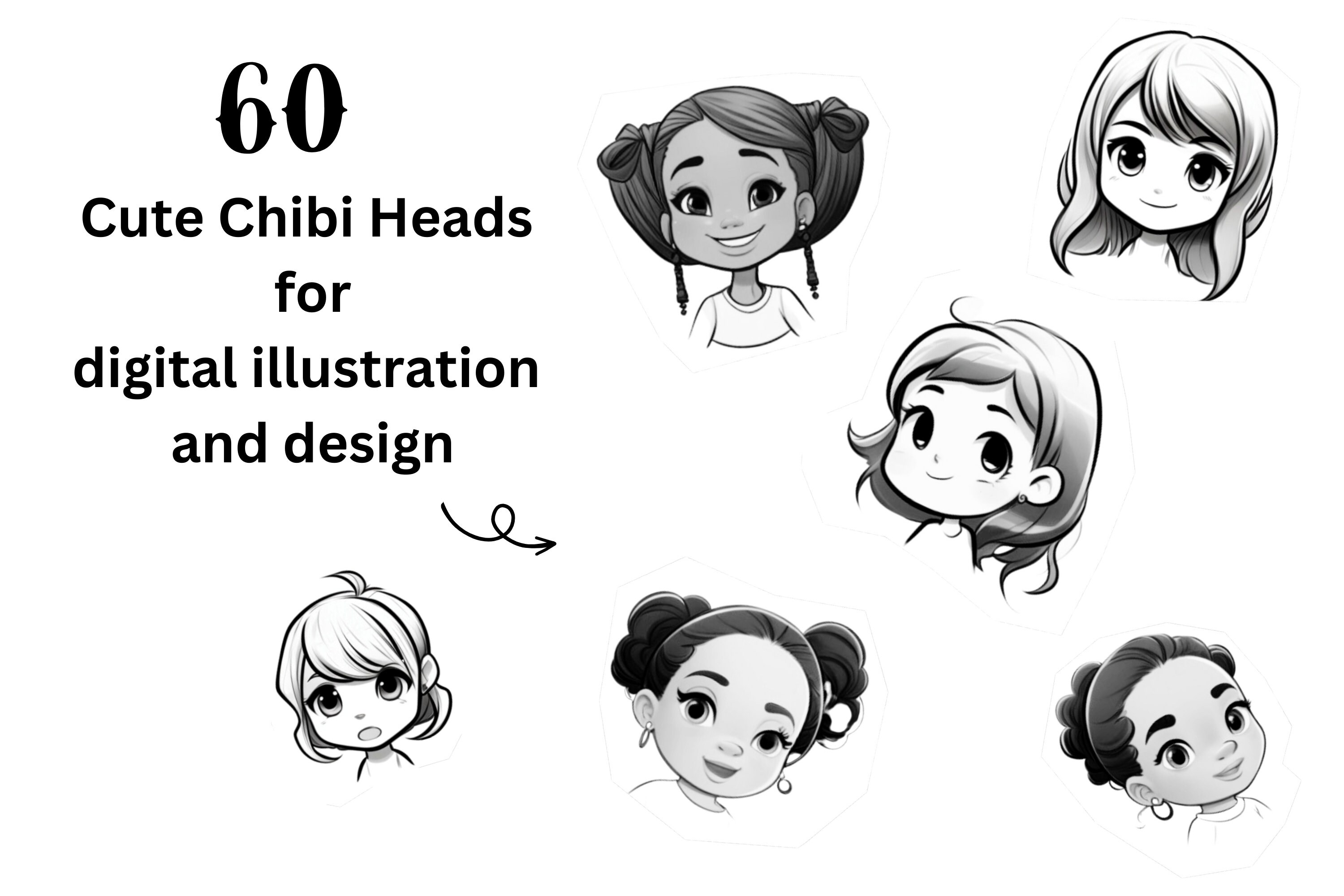 Chibi Head Procreate Bundle, Chibi Hairstyles, Chibi Procreate, Chibi ...