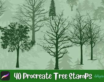 Tree Stamps Procreate, Procreate Nature Stamps, Procreate Landscape, Procreate Trees, Botanical brushes, Procreate Stamps, Greeting Cards