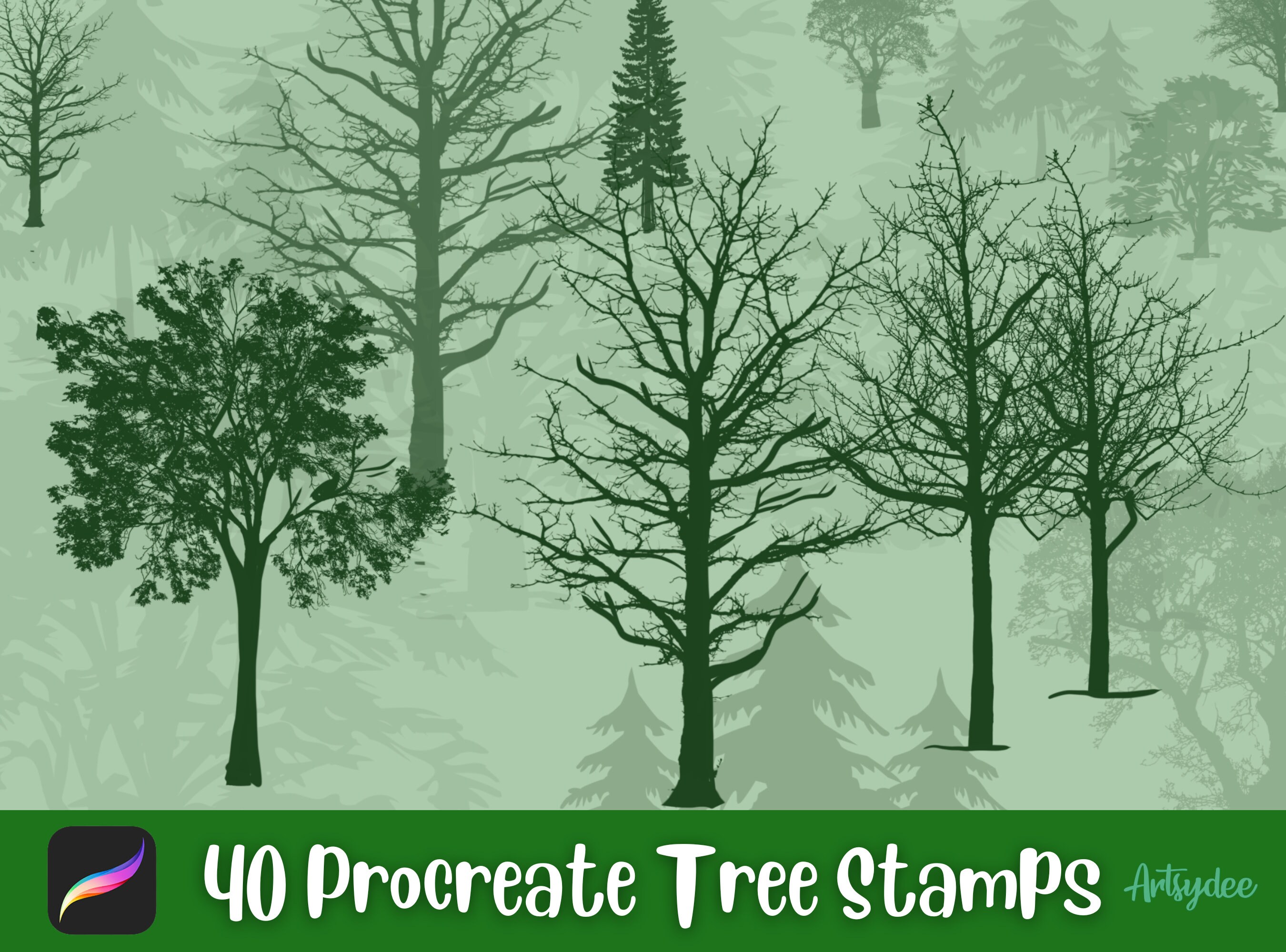 Tree Stamps Procreate, Procreate Nature Stamps, Procreate Landscape ...