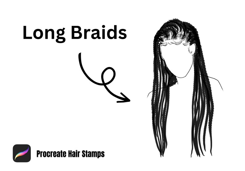 32 Procreate Hair Stamps, Procreate Hair Brushes, Procreate Wavy Hair, Procreate short hair styles & Long Hairstyles, Procreate Brushes Hair image 5