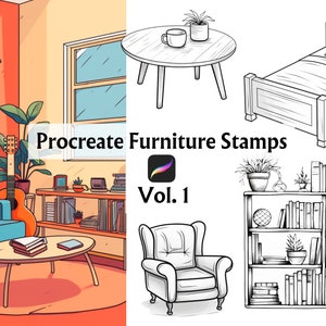 50 Procreate Furniture Stamps, Procreate Stamps, Procreate Brushes, Procreate Furniture, Procreate, Procreate Interior, Procreate House,
