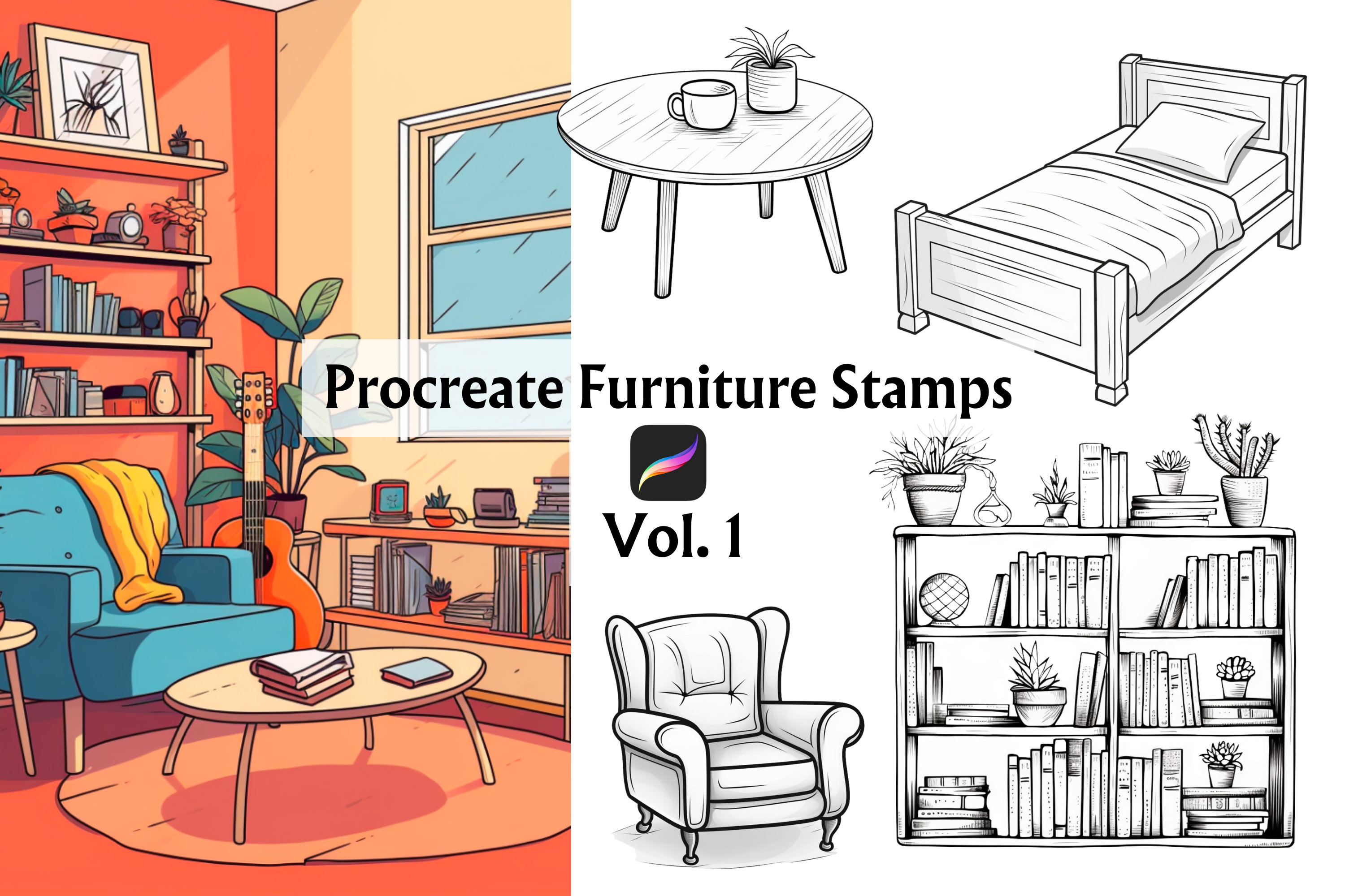 50 Procreate Furniture Stamps, Procreate Stamps, Procreate Brushes ...