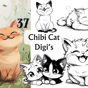 Tampons numériques Chat Chibi, Tampons numériques Chibi, Chats Chibi, Tampons numériques Chat, Chaton Chibi, Tampons numériques, Digis, Fabrication de cartes, Scrapbooking