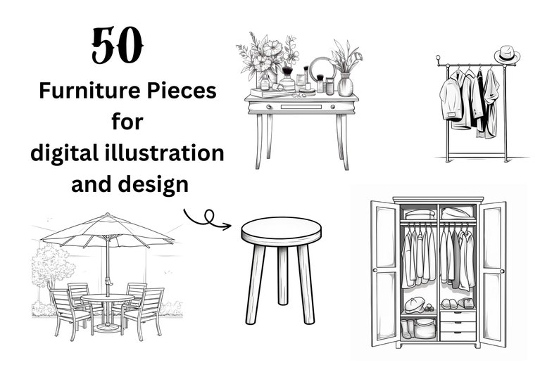 50 Procreate Furniture Stamps, Procreate Stamps, Procreate Brushes ...