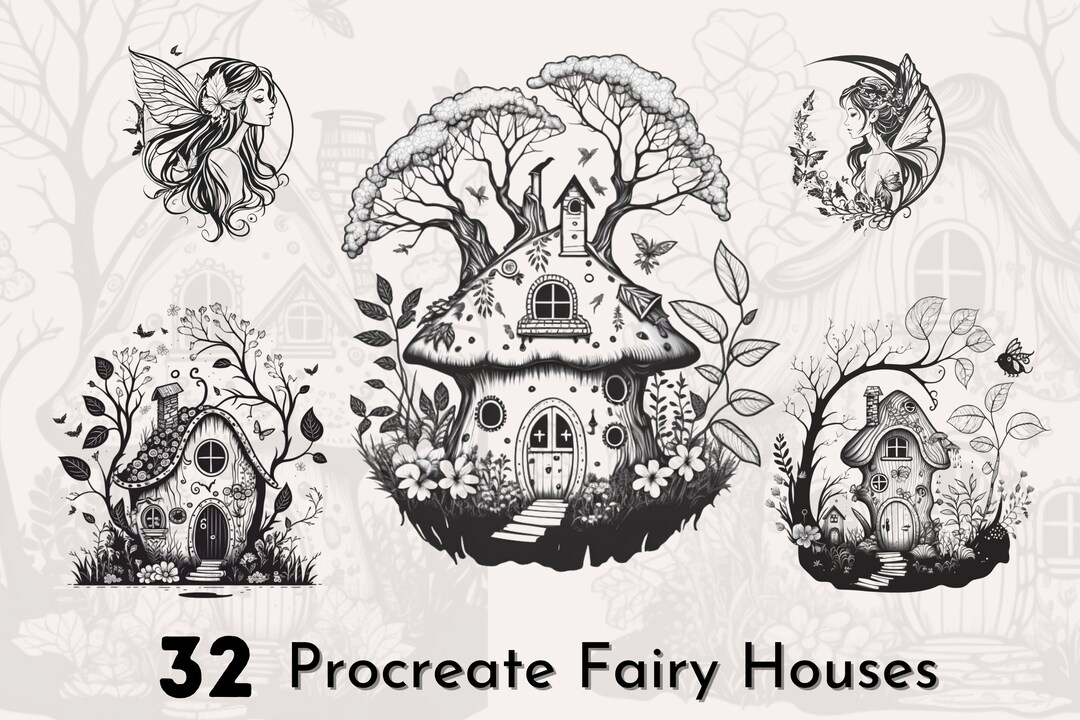 32 Fairy House Procreate Stamps, Procreate Fairy, Mushroom Houses ...