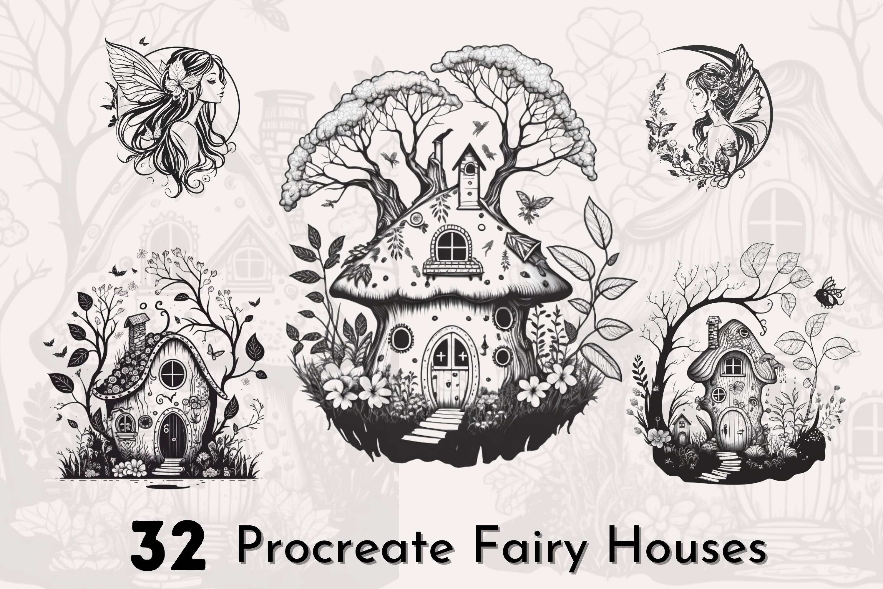 32 Fairy House Procreate Stamps, Procreate Fairy, Mushroom Houses ...