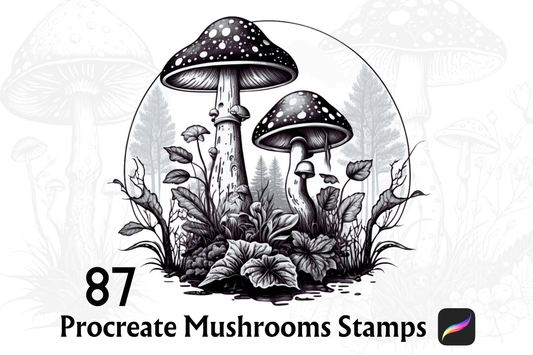 87 Mushroom Stamps for Procreate, Mushroom Stamp, Procreate Tattoo