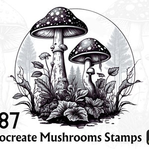 87 Mushroom Stamps For Procreate, Mushroom Stamp, Procreate Tattoo, Procreate Stamps, Procreate Mushroom, Procreate Brushes, Tattoo Stamps