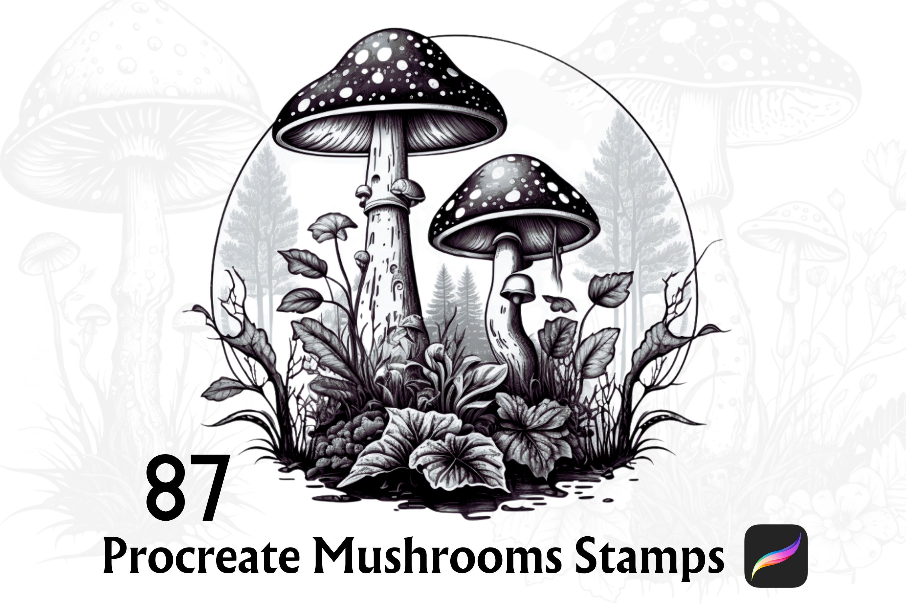 87 Mushroom Stamps for Procreate, Mushroom Stamp, Procreate Tattoo ...