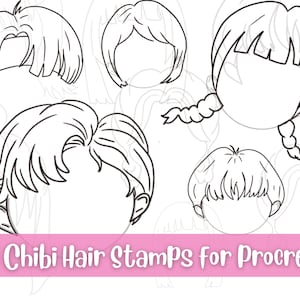 21 Chibi Hair Procreate Stamps, Chibi Stamps Procreate, Procreate Haarborstel, Procreate haarstempels, Procreate Brushes, Procreate stempels
