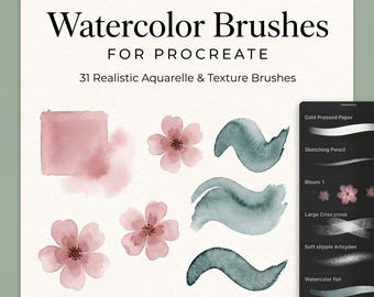 Procreate Watercolor Brushes - 31 Realistic Aquarelle Brush Set, Wet Wash, Dark Edge Bleed, Paper Texture & Splatter Stamps for iPad