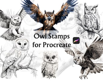 Owl Procreate Stamps, Owl Stamp Brush, Procreate Stamps, Procreate Brushes, Procreate Brush Set, Owl Stamp, Owl Tattoo, Procreate Tattoo