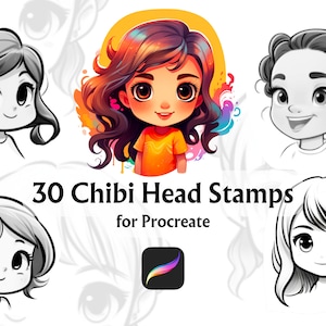 30 Chibi Köpfe für Procreate, Chibi Gesichter, Chibi Haare, Chibi Procreate, Chibi Procreate Stempel, Procreate Anime, Procreate Brushes, Chibis