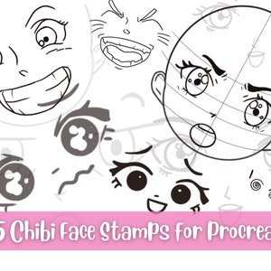 15 Chibi Face Stempel Procreate, Procreate Face, Procreate Chibi, Procreate Anime, Procreate Gesicht, Procreate Brushes, Procreate Stempel