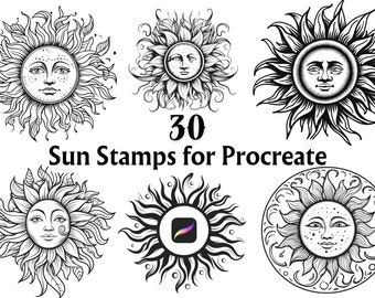 Sun Stamp Procreate, Sun Stamps, Procreate Brushes, Procreate Stamps, Procreate Tattoo, Procreate Tattoo Stamps, Procreate Stamp, Sun Tattoo