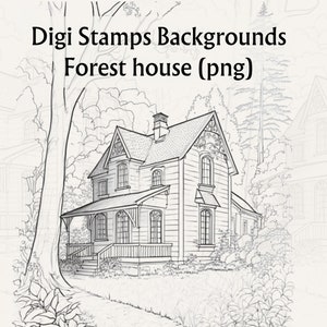 Waldhaus Digi Stamps Hintergründe,Procreate Stempel,Procreate Hintergrund,digitaler Stempel,PNG,Kartenherstellung,Malseite,Scrapbooking