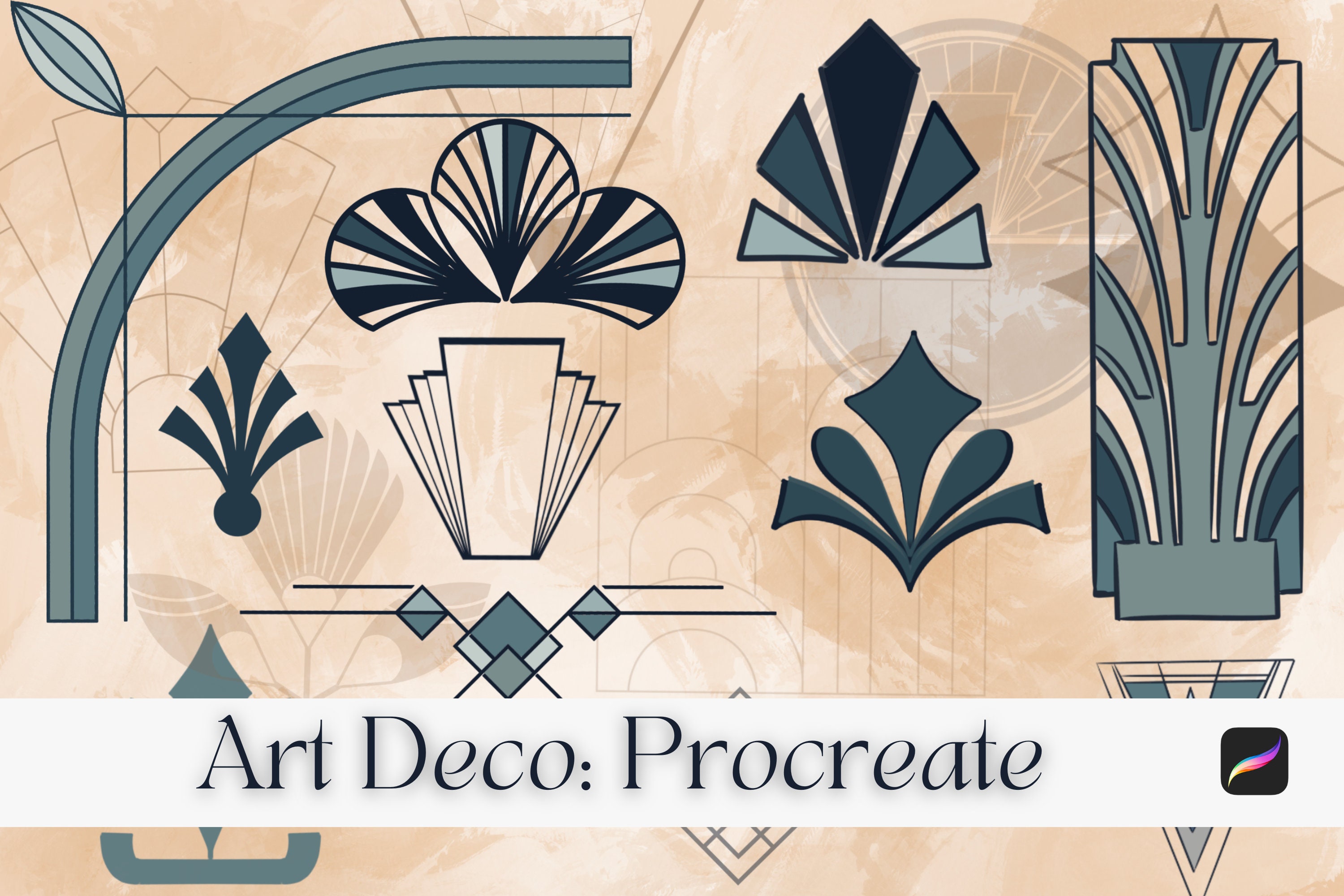 Art Deco Procreate Stamps – 45 Geometric Line Art Brushes for Vintage Deco Design