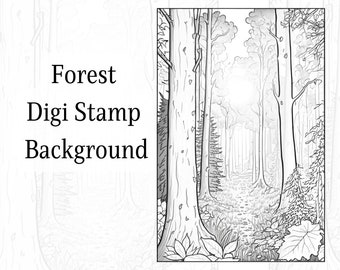 Forest Digi Stamp Background, Digi stamp, Procreate Stamp, Procreate Background,Digital stamp,PNG,Card making,Coloring page,Scrapbooking